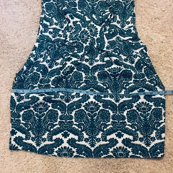 Teal Folksy Damask Print Short Sleeve Dress A-Line Kneelength - Picture 14 of 16